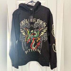 Ed Hardy Black Hoodie with Vibrant Dragon Graphic